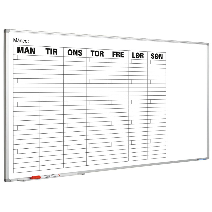 Whiteboard med veckokalender, magnetisk, Whiteboard, 90 x 120 cm