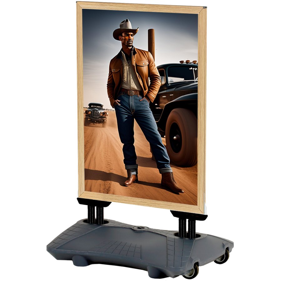 Stilfullt Wind-Pro Gatust&auml;ll med Vattenbas i Gr&aring;/Ljus Tr&auml; - A1 Storlek