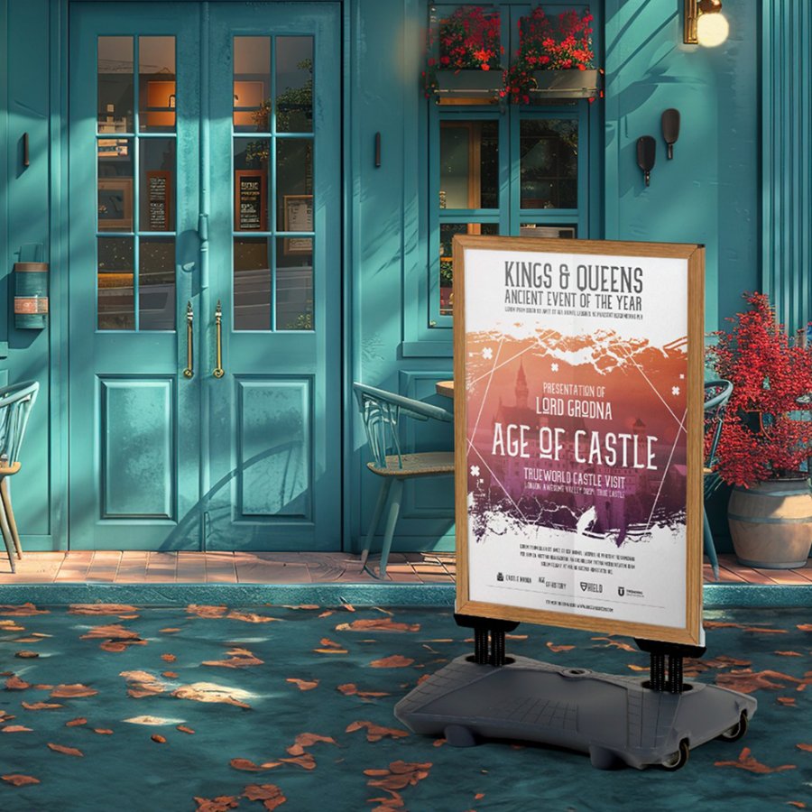 Stilfullt Wind-Pro Gatust&auml;ll med Vattenbas i Gr&aring;/Ljus Tr&auml; - A1 Storlek