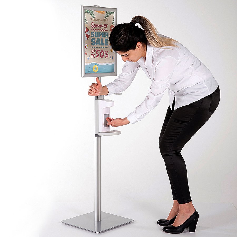 Handspritst&auml;ll med sprith&aring;llare och A4 sn&auml;ppram