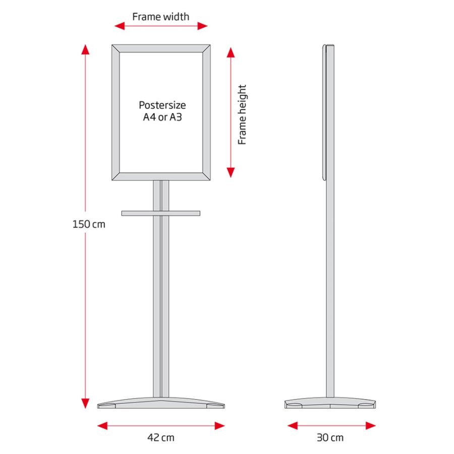 Handdesinfektionsst&auml;ll med hylla och A4 sn&auml;ppram