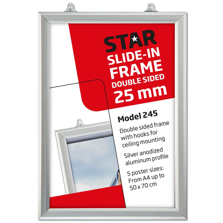 Inskjutbar ram dubbelsidig vertikal - 25 mm - 50x70 cm - silver