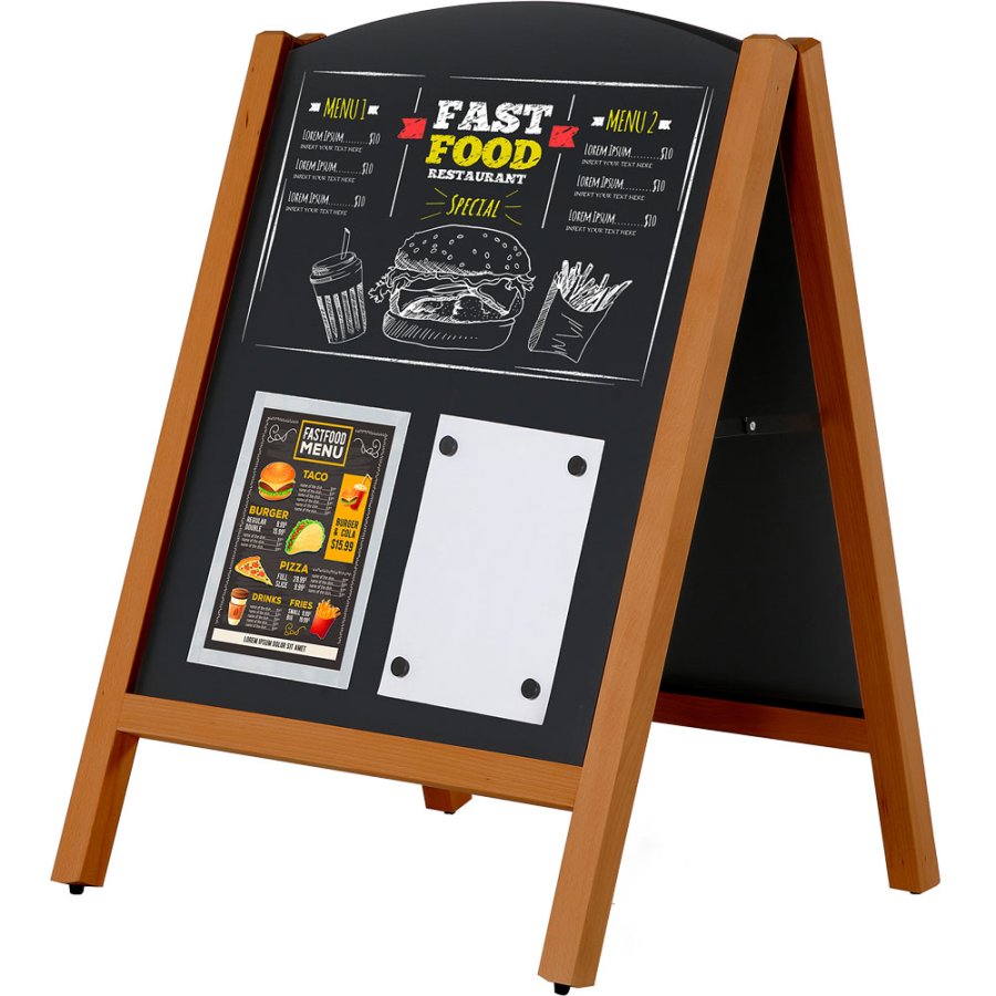 Griffelst&auml;ll i m&ouml;rkt tr&auml;, utomhus, svart griffeltavla 59x78cm