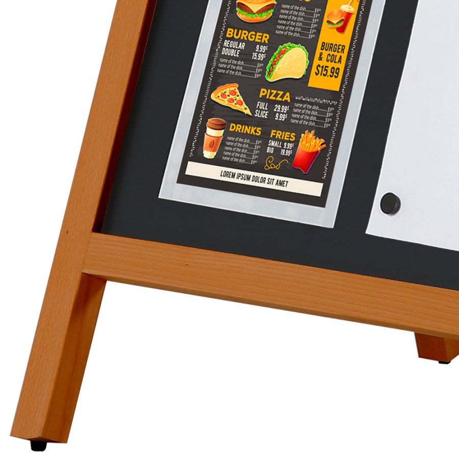 Griffelst&auml;ll i m&ouml;rkt tr&auml;, utomhus, svart griffeltavla 59x78cm