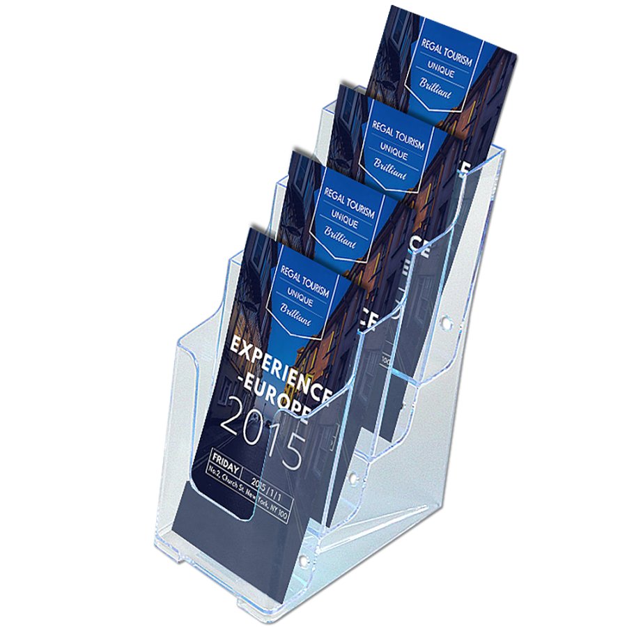 Bords- och v&auml;ggdispenser, broschyrh&aring;llare i akryl, 4 x M65