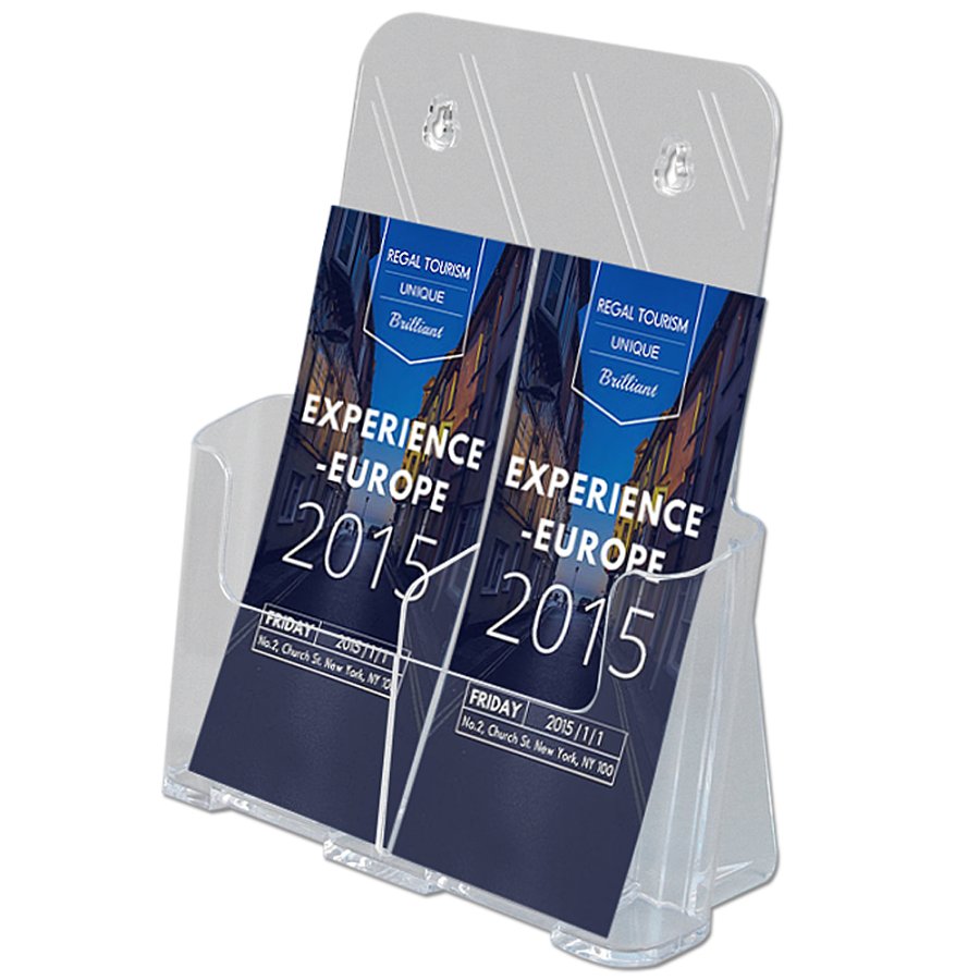 Bords- och v&auml;ggdispenser, broschyrh&aring;llare i akryl, 2 x M65 / A6, sida vid sida