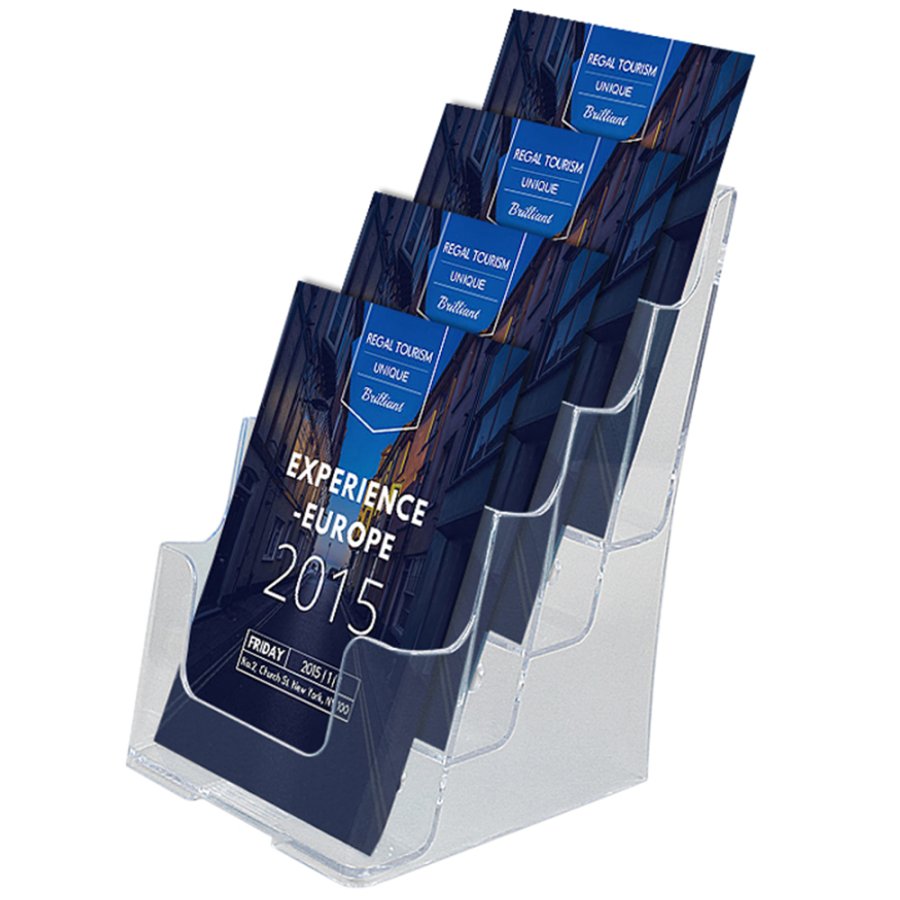 Bords- och v&auml;ggdispenser, broschyrh&aring;llare i akryl, 4 x A5