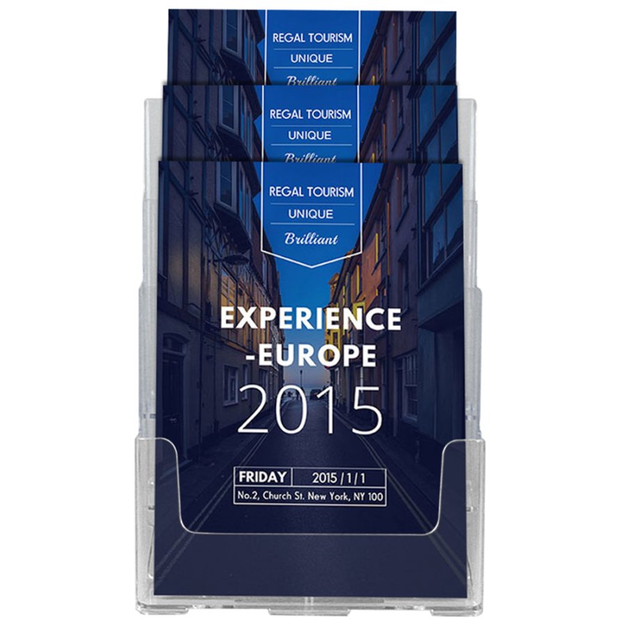 Bords- och v&auml;ggdispenser, broschyrh&aring;llare i akryl, 3 x A4