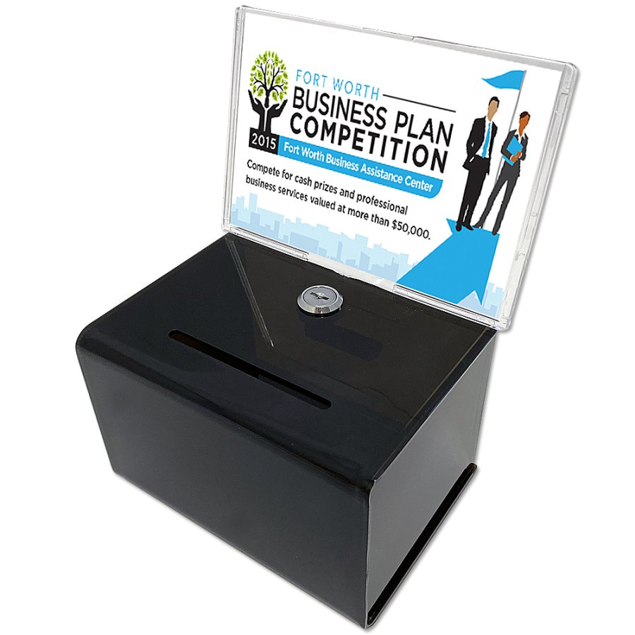 Tipsbox, svart, med A6 akrylh&aring;llare f&ouml;r info