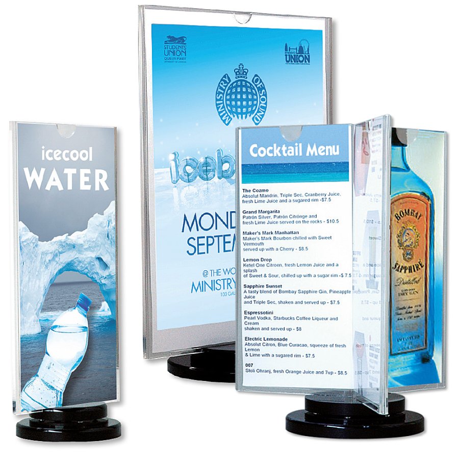 Spin Menust&auml;ll vertikal svart - 2xM65 Flyer - 9,9x21 cm - svart