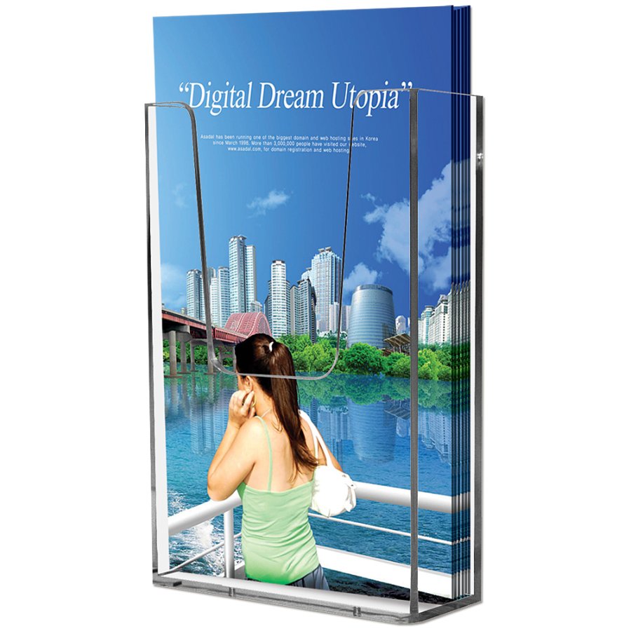 Akryl Broschyrh&aring;llare f&ouml;r v&auml;gg - vertikal - A5 - 14,8x21 cm