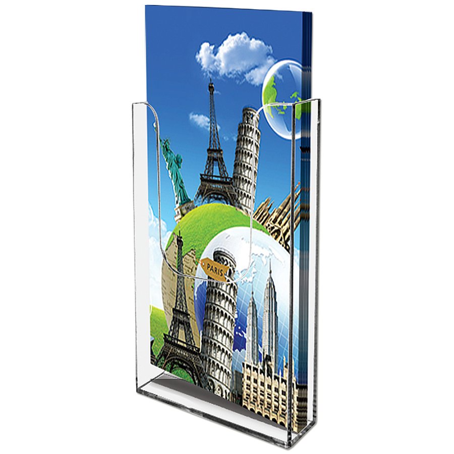 Akryl Broschyrh&aring;llare f&ouml;r v&auml;gg - vertikal - Flyer - M65 - 9,9x21 cm