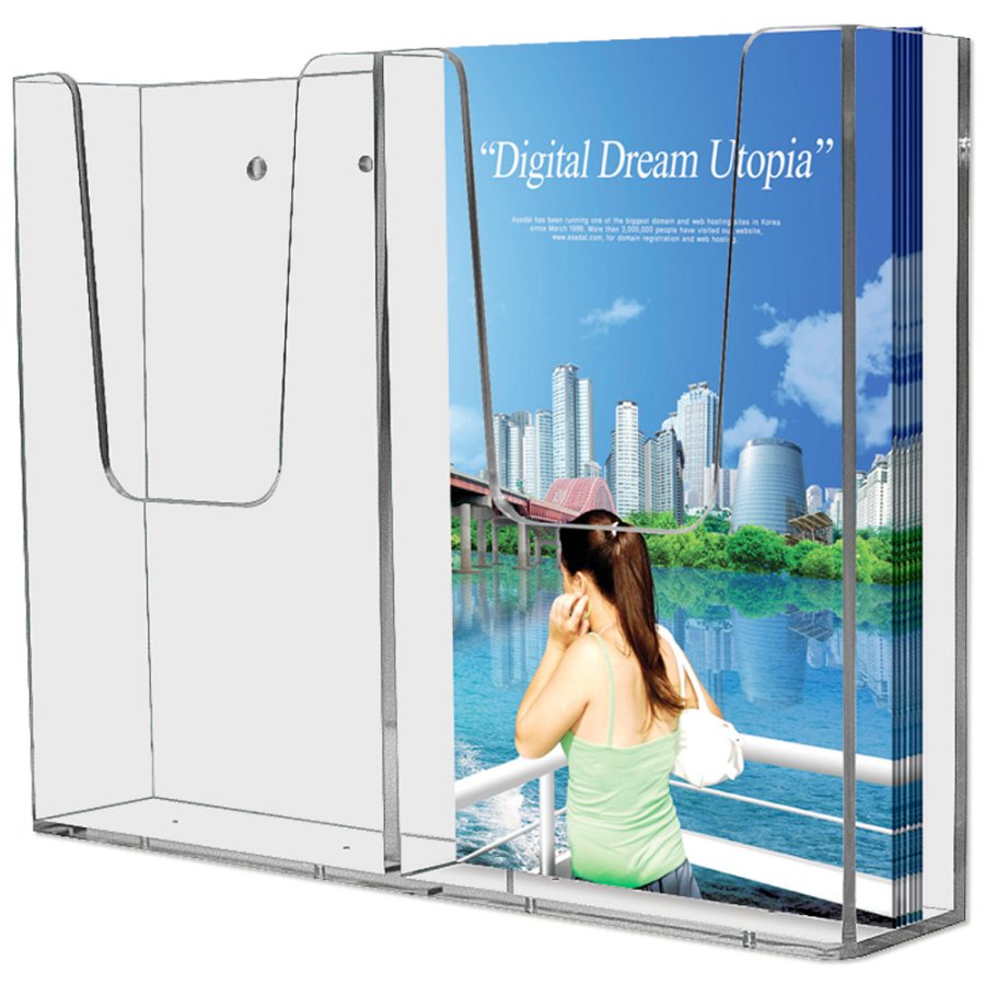 Akryl Broschyrh&aring;llare f&ouml;r v&auml;gg - vertikal - Flyer - 2xM65 - 9,9x21 cm