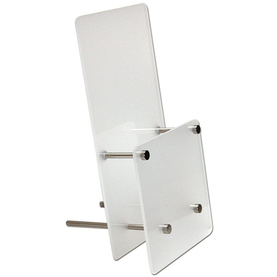Broschyrh&aring;llare f&ouml;r bord, vertikal, frostat, A5 - 14,8 x 21 cm