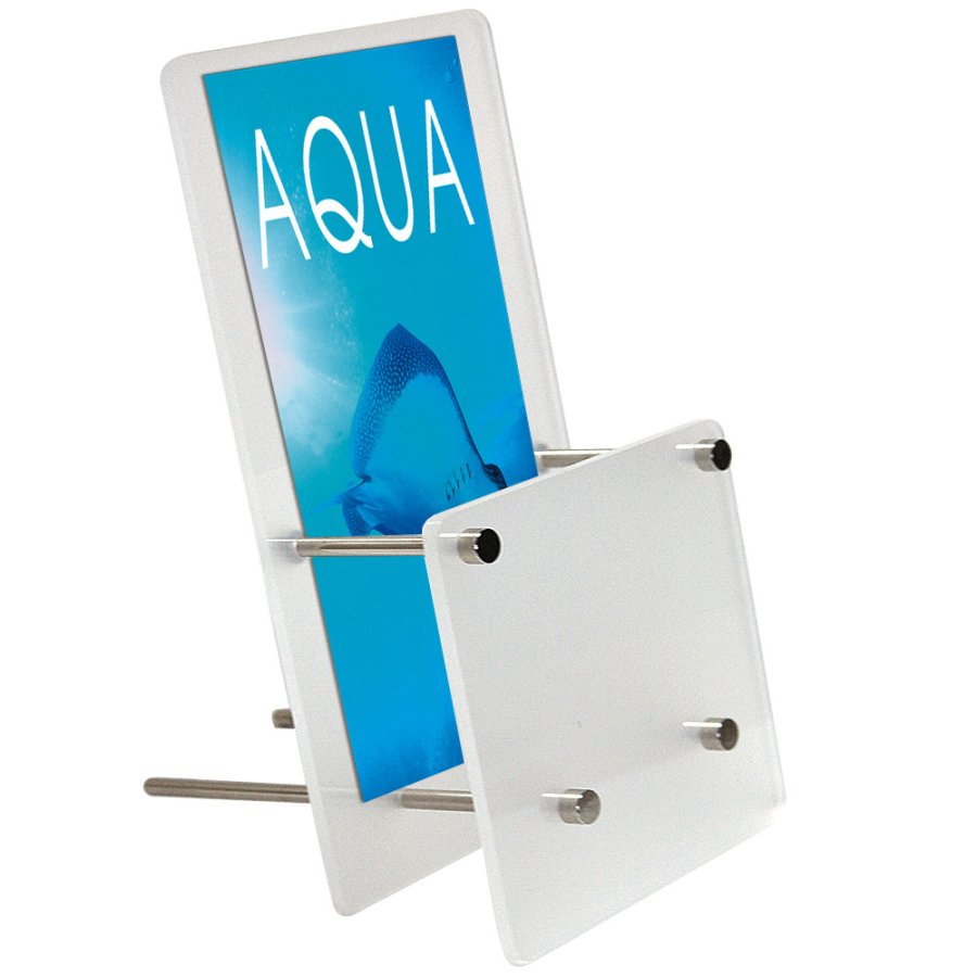 Broschyrh&aring;llare f&ouml;r bord, vertikal, frostat, A4 - 21 x 29,7 cm