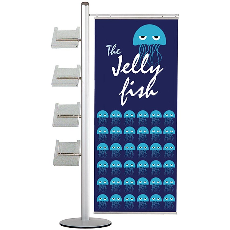 Bannerst&auml;ll, MultiStand, ensidig, 4 A4-hyllor, baner, 60 cm