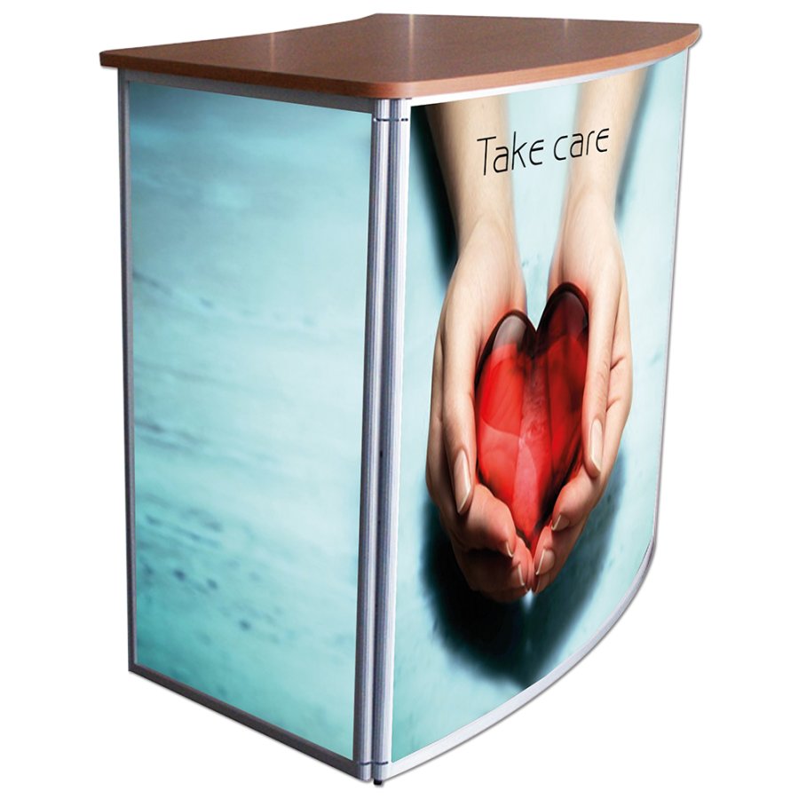 Sv&auml;ngd utst&auml;llningsdisk med bordsskiva i tr&auml;look