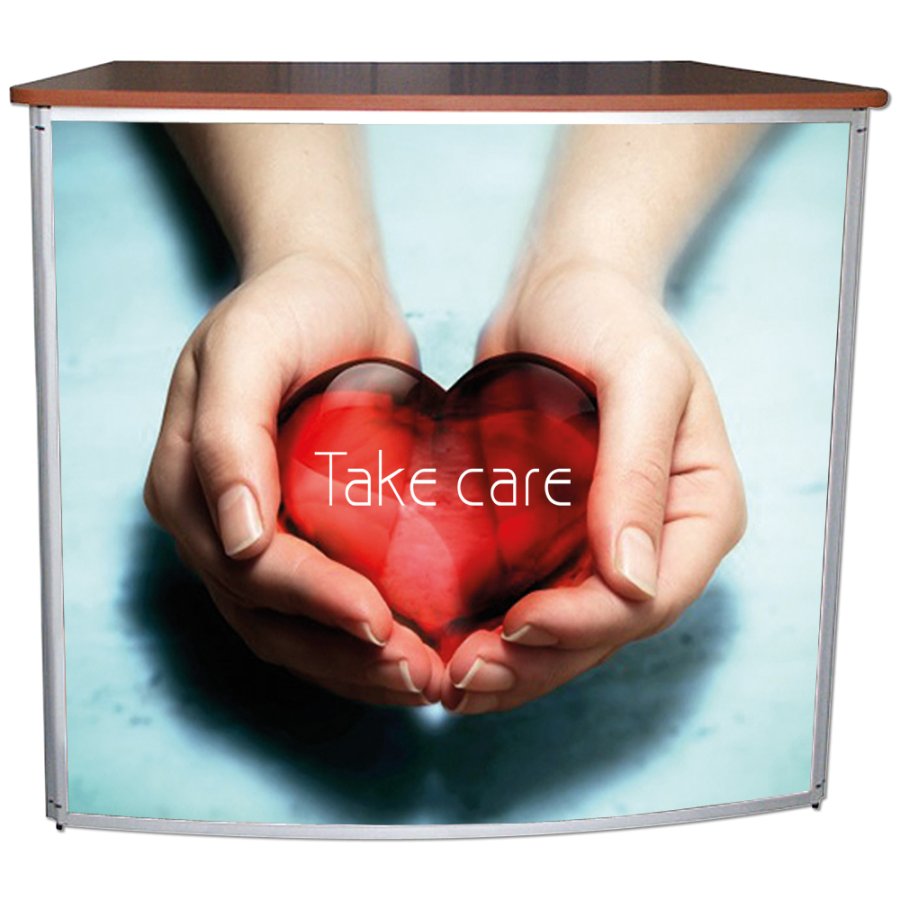 Sv&auml;ngd utst&auml;llningsdisk med bordsskiva i tr&auml;look