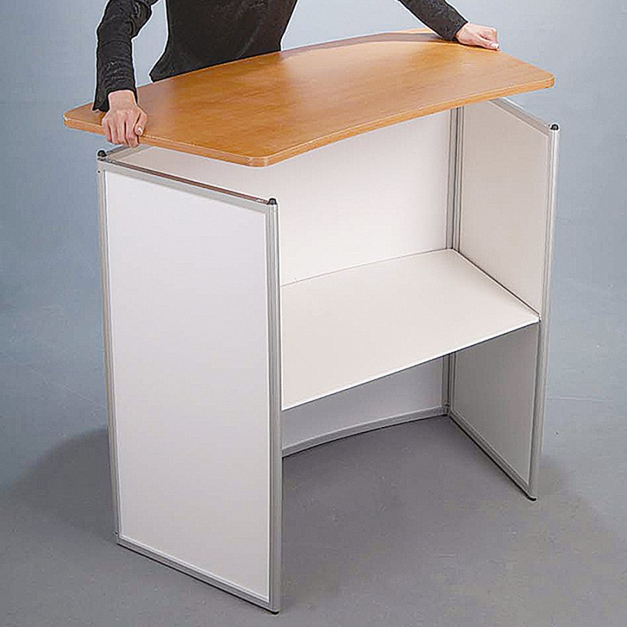 Sv&auml;ngd utst&auml;llningsdisk med bordsskiva i tr&auml;look