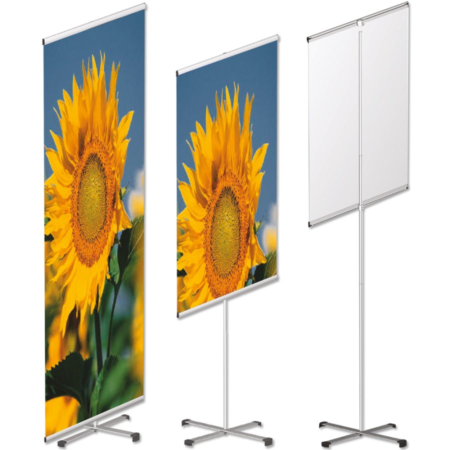 Cross Banner Display Aluminium utan Banner och Tryck, 80x200 cm, Silver