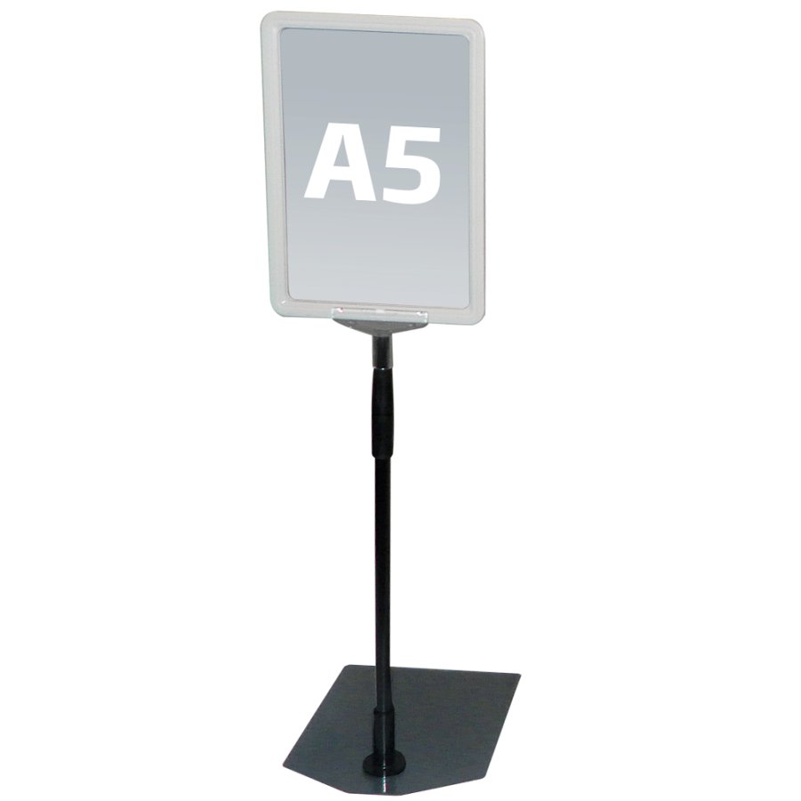 Skylth&aring;llare, Stolpe och bas av metall, ABS-ram, Vit, A5 - 14,8 x 21 cm