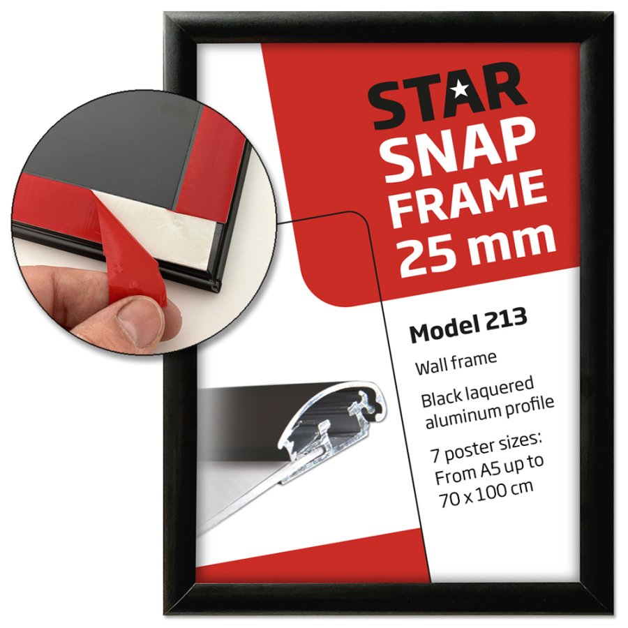 Sn&auml;ppram, 25 mm profil med tejp - Fast-Fix, Silver, A5 - 14,8 x 21 cm