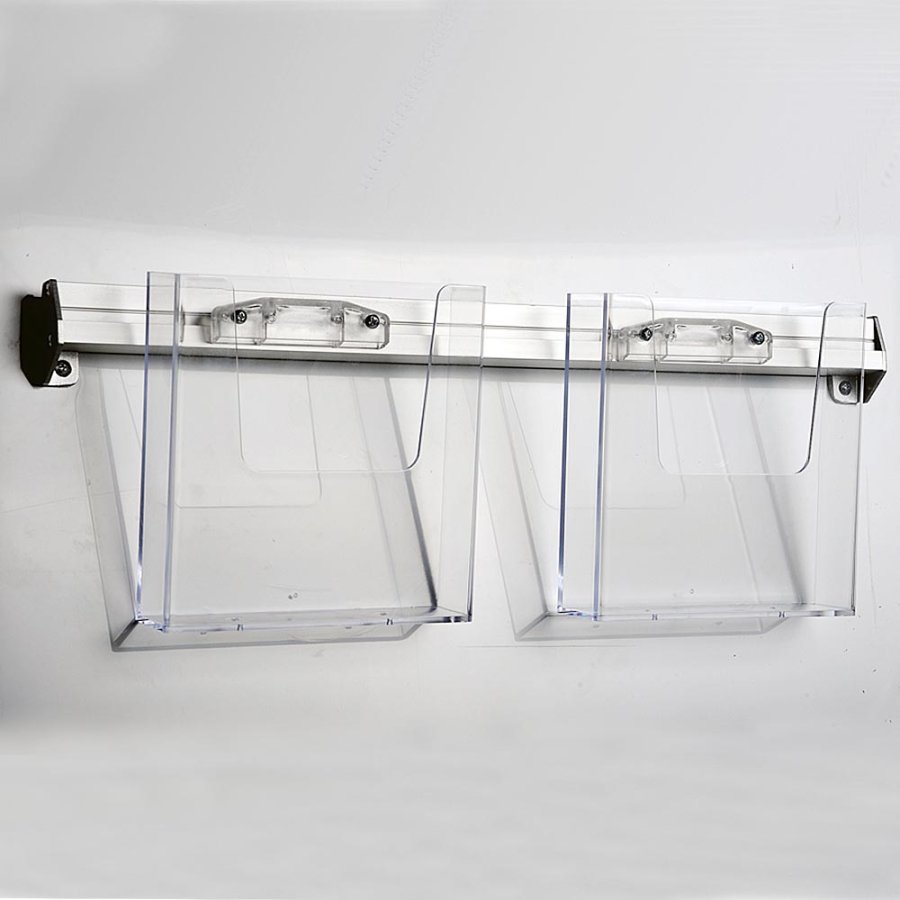 Broschyrh&aring;llare f&ouml;r v&auml;gg, aluminiumskena med 2 st. A5 akrylh&aring;llare