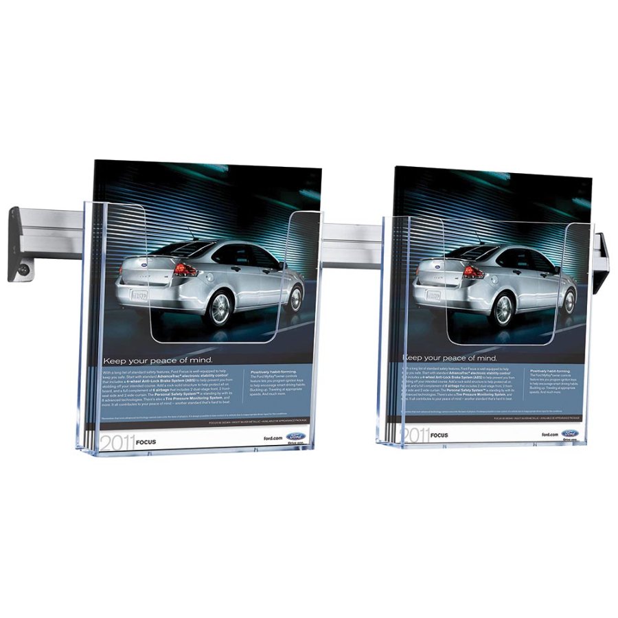 Broschyrh&aring;llare f&ouml;r v&auml;gg, aluminiumskena med 2 st. A5 akrylh&aring;llare