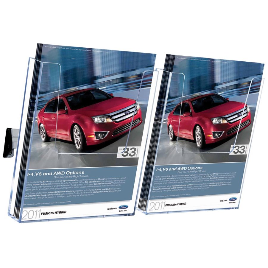 Broschyrh&aring;llare f&ouml;r v&auml;gg, aluminiumskena med 2 st. A4 h&aring;llare i akryl