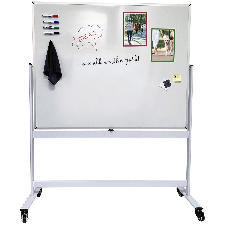 Whiteboard Pro: Emaljerad Sv&auml;ngbar Tavla 150x120 cm p&aring; Mobil St&auml;llning