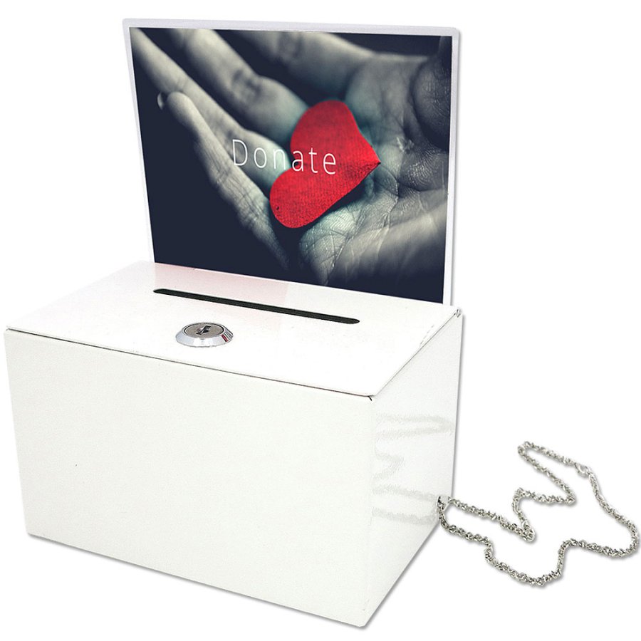 Donations- och tipsbox i vitt