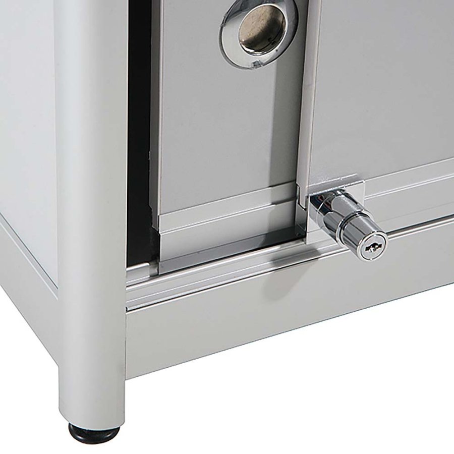 Vitrine vitrinsk&aring;p - Showcase Counter Duo glasmonter med undersk&aring;p, LED-ljus och l&aring;s - silver