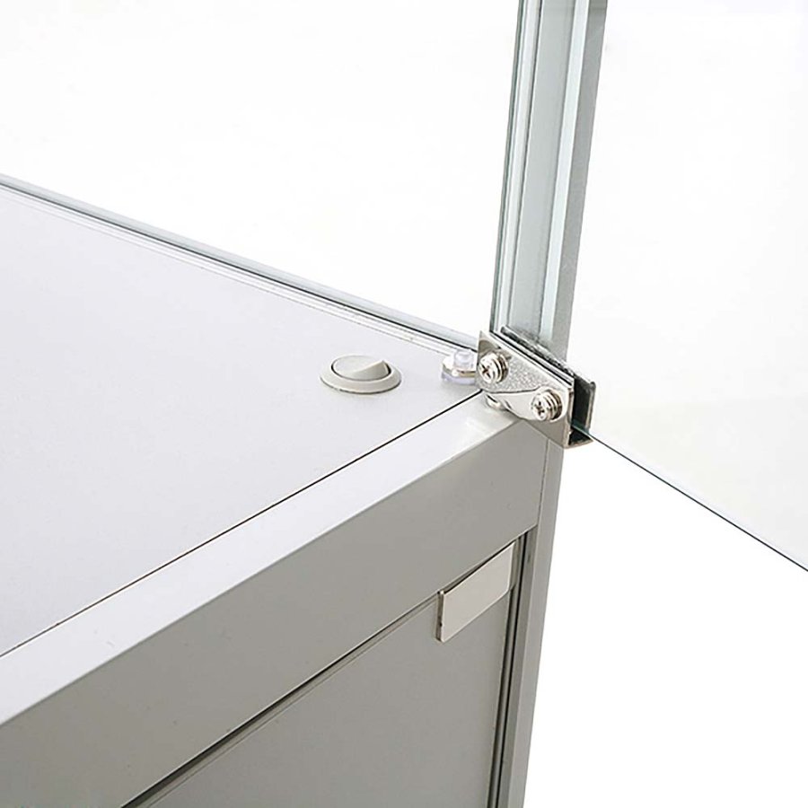 Vitrine vitrinsk&aring;p - Showcase Counter Duo glasmonter med undersk&aring;p, LED-ljus och l&aring;s - silver