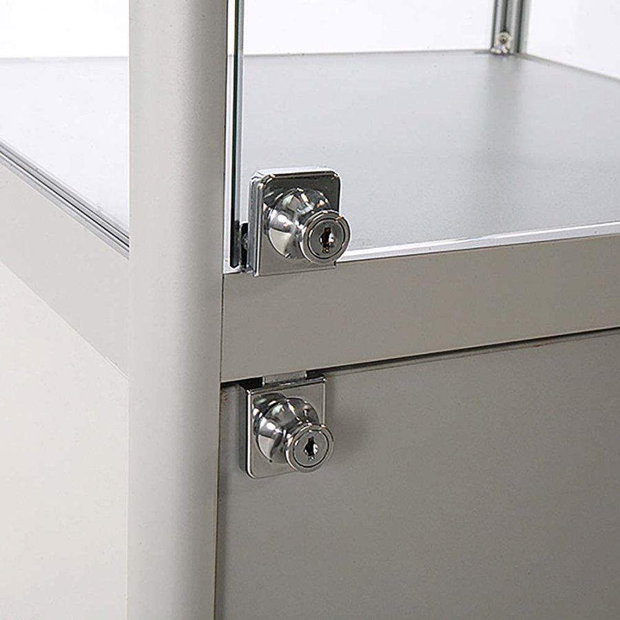 Vitrin vitrinsk&aring;p - Showcase Tower Solo glasmonter med undersk&aring;p, LED-ljus och l&aring;s - silver