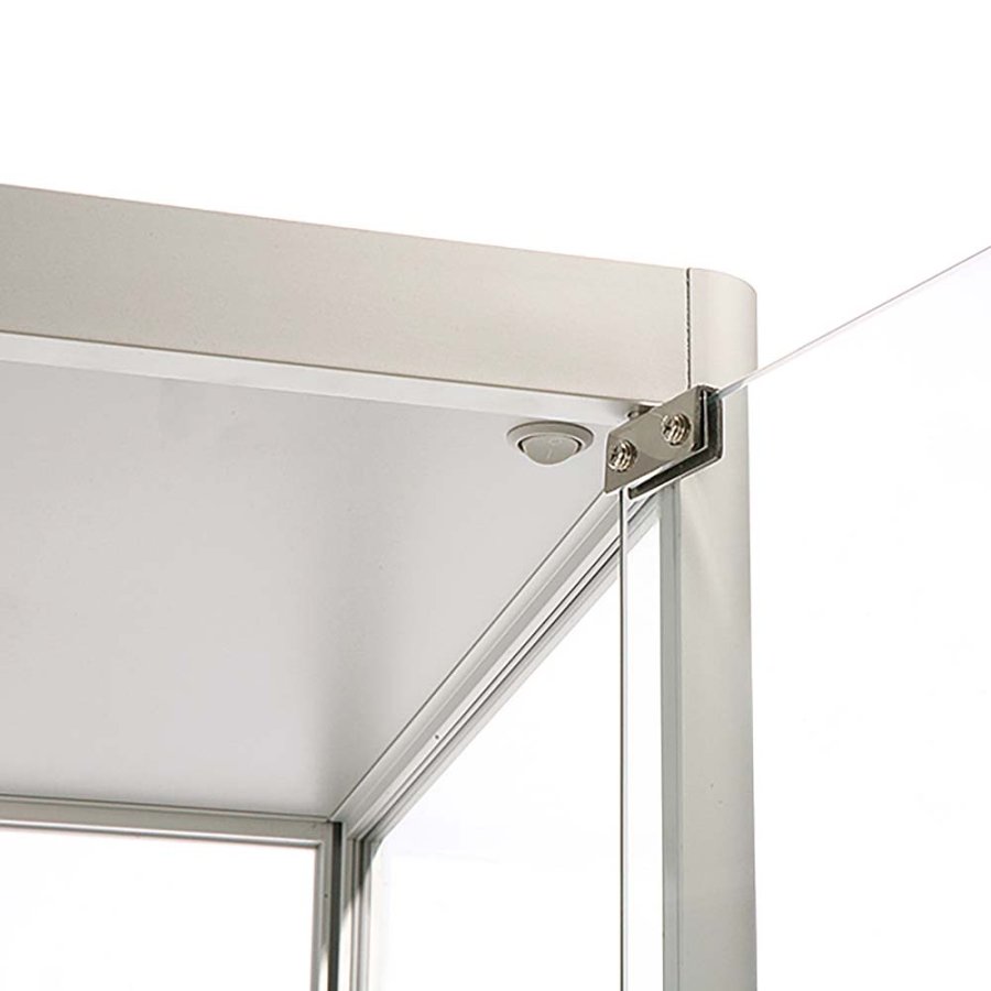 Vitrin vitrinsk&aring;p - Showcase Tower Solo glasmonter med undersk&aring;p, LED-ljus och l&aring;s - silver