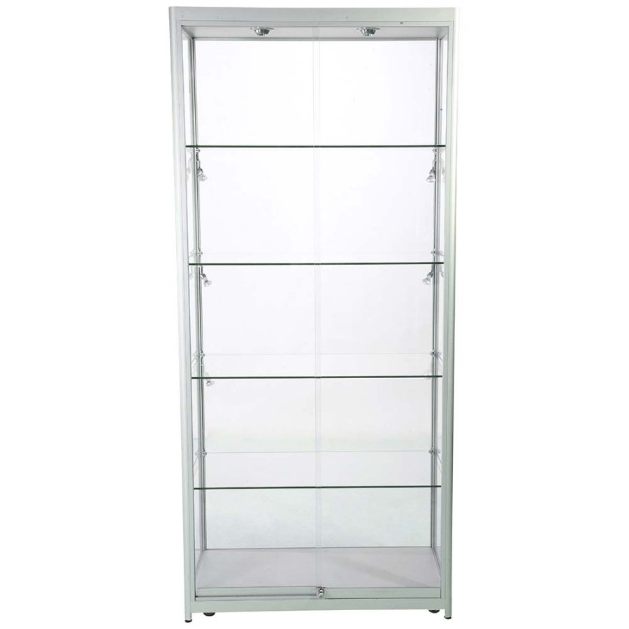 Showcase Tower Duo glasmonter med LED-ljus och l&aring;s - silver