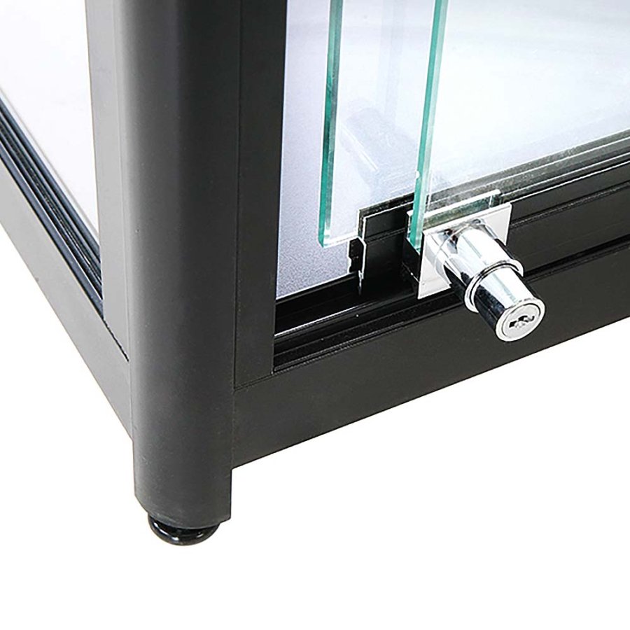 Vitrin vitrinsk&aring;p - Showcase Tower Duo glasmonter med LED-ljus och l&aring;s - svart