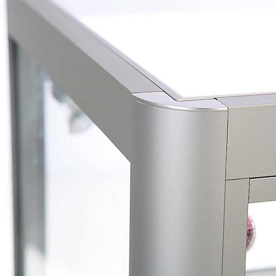 Showcase Desk Duo, alu/silver, glasmonter med LED-ljus och l&aring;s