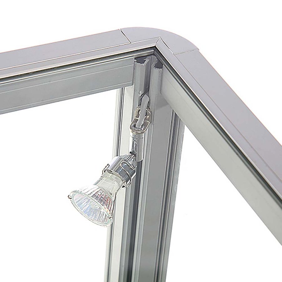 Showcase Desk Duo, alu/silver, glasmonter med LED-ljus och l&aring;s