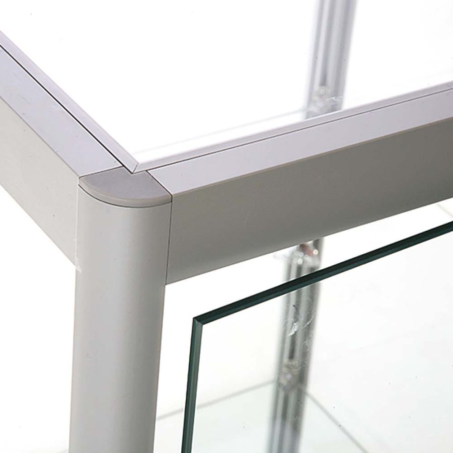 Vitrine vitrinsk&aring;p - Showcase Counter Solo glasmonter med LED-ljus och l&aring;s - silver