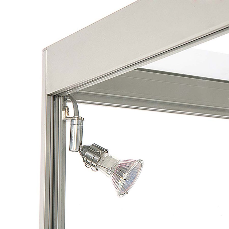 Vitrine vitrinsk&aring;p - Showcase Counter Solo glasmonter med LED-ljus och l&aring;s - silver