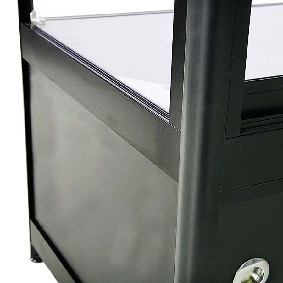 Vitrine vitrinsk&aring;p - Showcase Counter Solo glasmonter med undersk&aring;p, LED-ljus och l&aring;s - svart