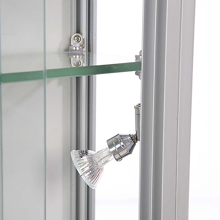 Vitrin vitrinsk&aring;p - Vitrinv&auml;gg Duo glasmonter med LED-ljus och l&aring;s - silver