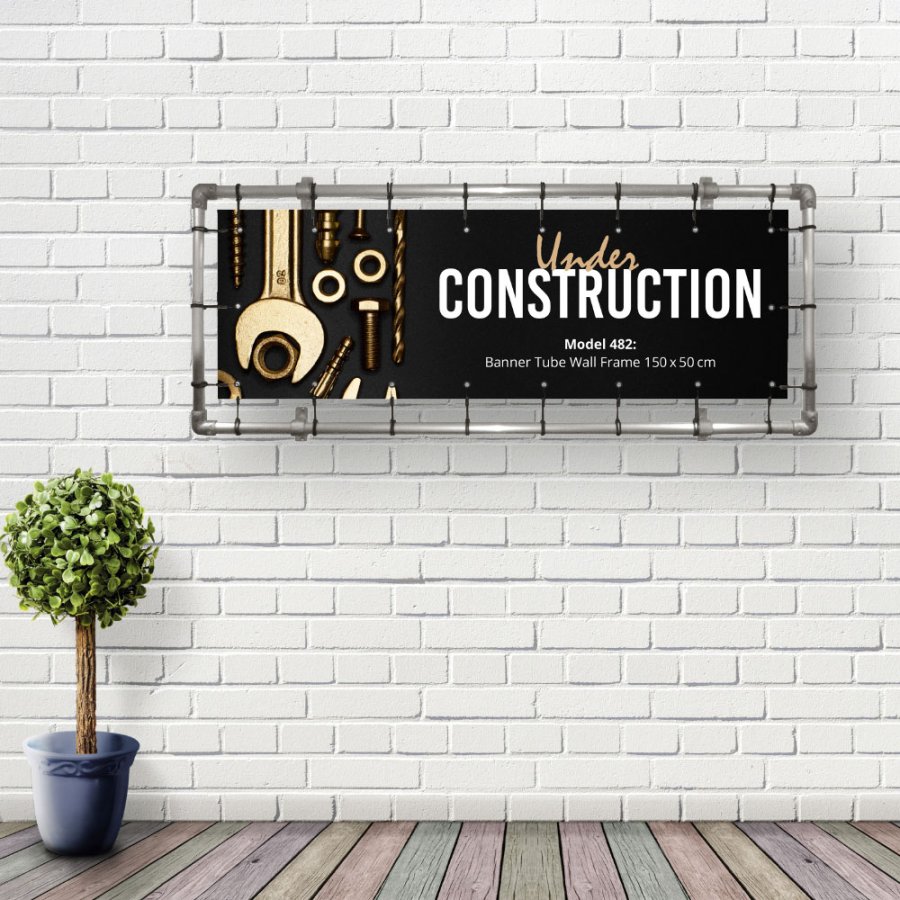 Banner Tube Wall Ram, ram med v&auml;ggf&auml;ste, tillverkad av 48 mm aluminiumr&ouml;r, 150 x 50 cm