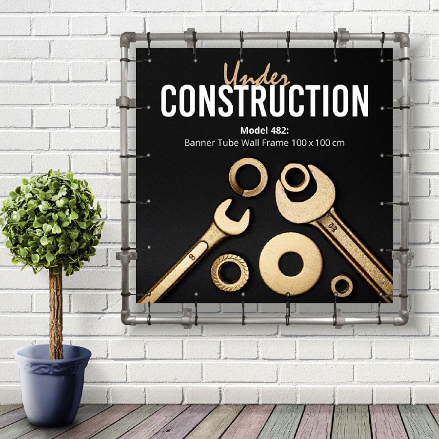 Banner Tube Wall Ram, ram med v&auml;ggf&auml;ste, tillverkad av 48 mm aluminiumr&ouml;r, 100 x 100 cm