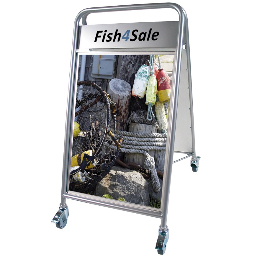 Expo Sign Lux Gatupratare med 4 hjul - 70x100 cm - silver