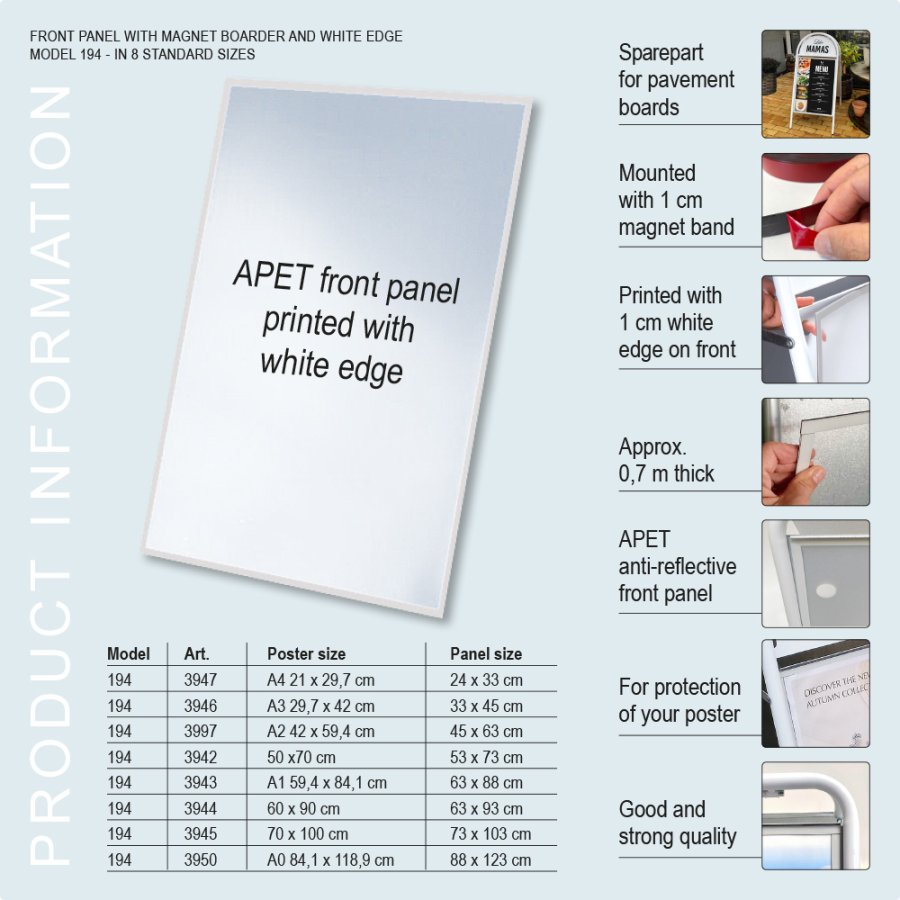Plastfickor f&ouml;r affischer & gatupratare, PET, magnetisk, A3 - 29,7 x 42 cm