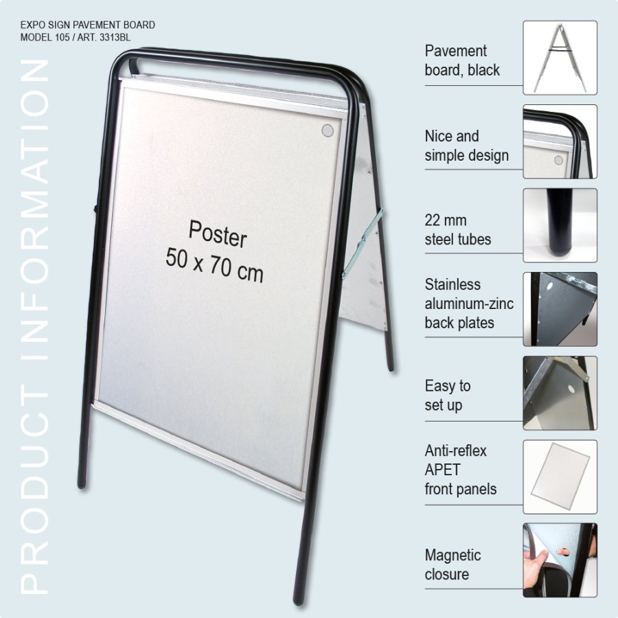 Gatupratare, Expo Sign, 22 mm, Svart, B2 - 50 x 70 cm