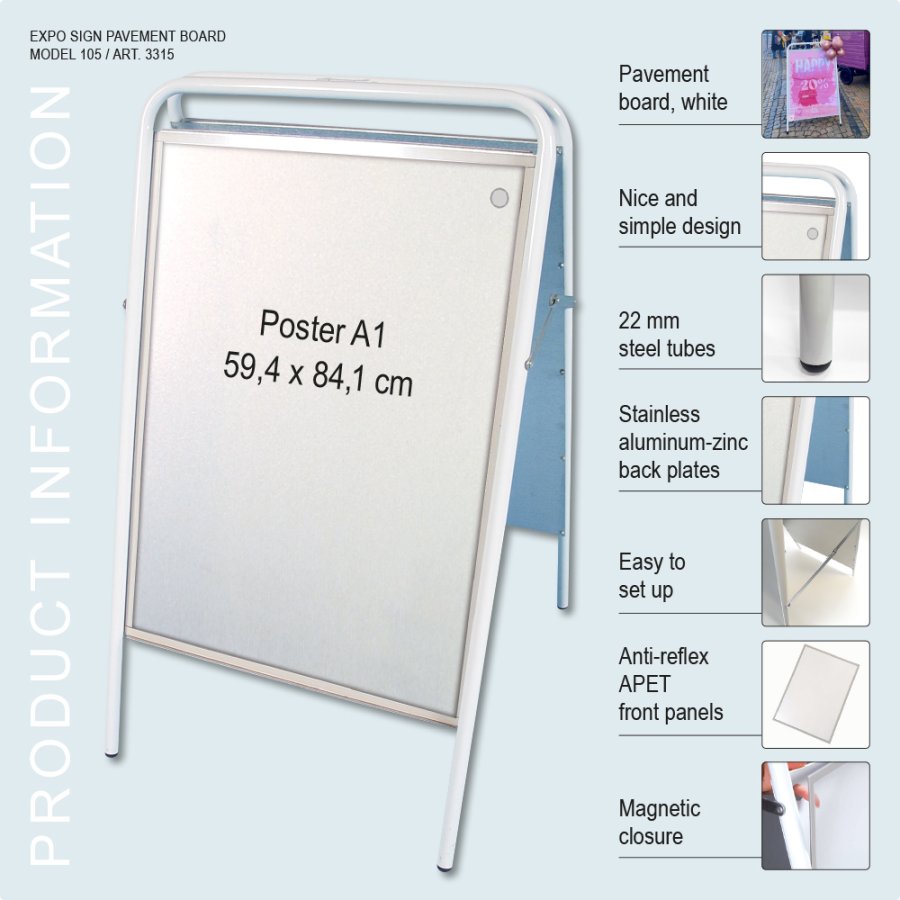 Gatupratare, Expo Sign, 22 mm, Vit, A1 - 59,4 x 84,1 cm