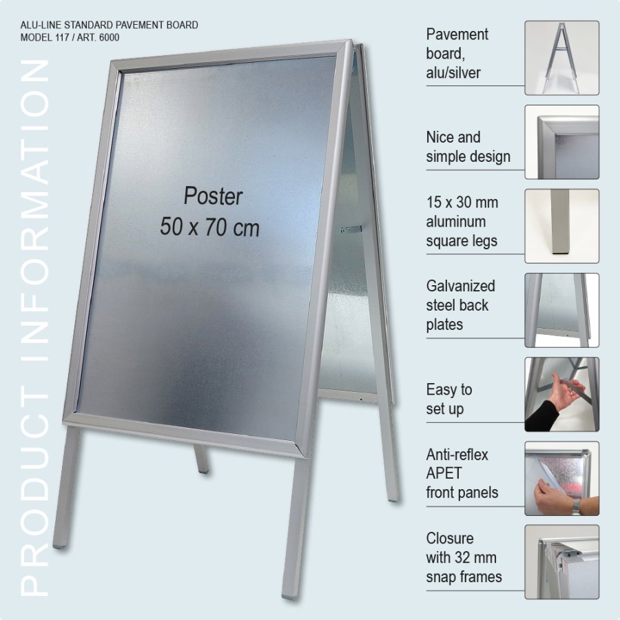Gatupratare, Alu-Line Standard, 32 mm, Silver, B2 - 50 x 70 cm